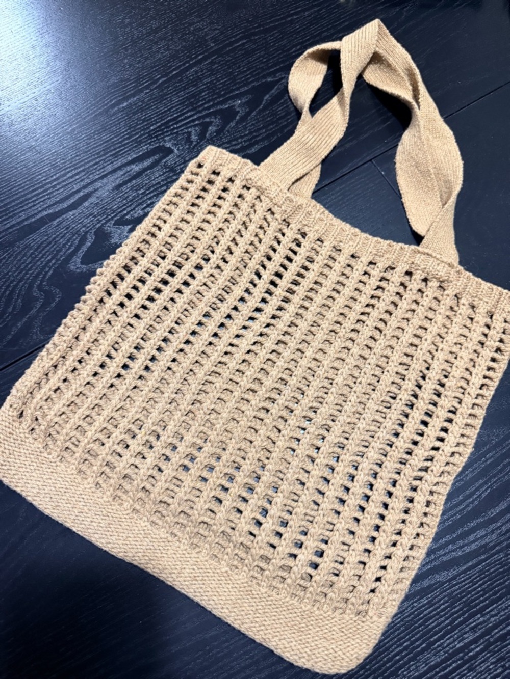 Beige Knit Tote Bag - Lightweight Crochet Market Bag